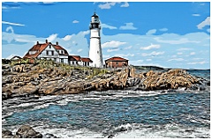 Portland Head Light At High Tide in Maine - Digital Painting